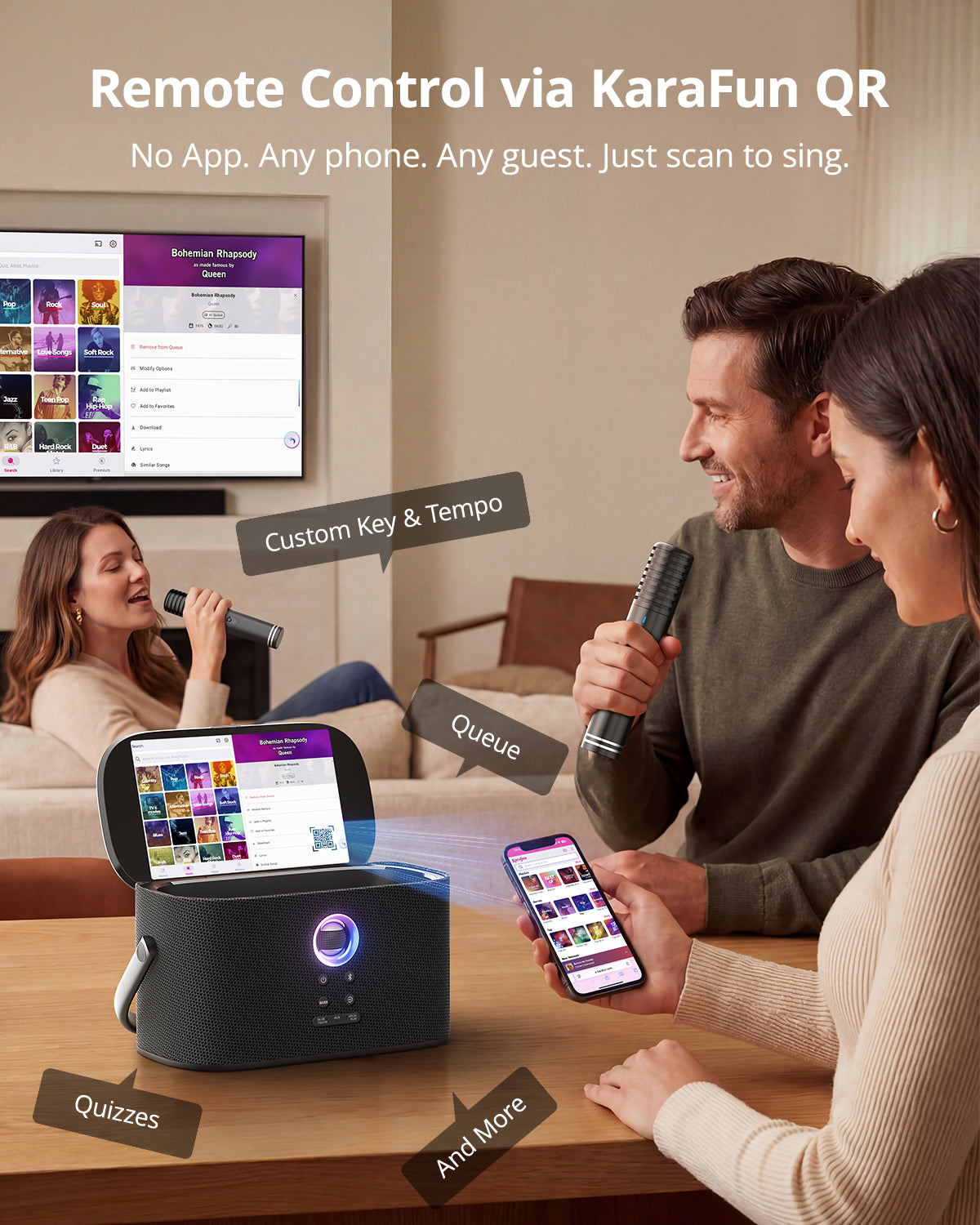 Machine Karaoké Ikarao avec Écran d'Affichage des Paroles pour Adultes, Système Karaoké Professionnel avec 2 Micros sans Fil pour Télévision, Maison et Fêtes en Extérieur