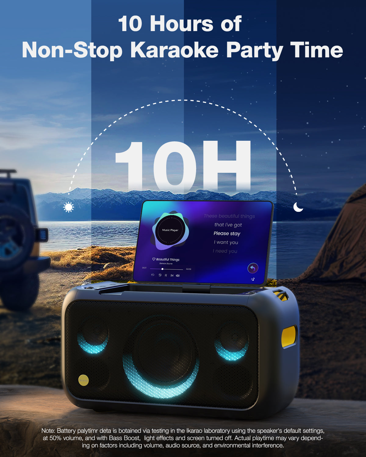 Ikarao Karaoke Machine for Adults, Built-in 13.3-inch Screen, Portable Bluetooth Speaker with 2 Wireless Mics for TV, Music Party